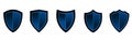 Set of 5 blue shields with black frame realistic vector illustration Royalty Free Stock Photo